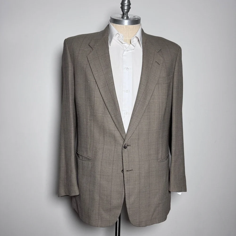 Tallia Uomo Sport Coat Blazer Mens 48L Brown Windowpane Check Two-Button‎ USA